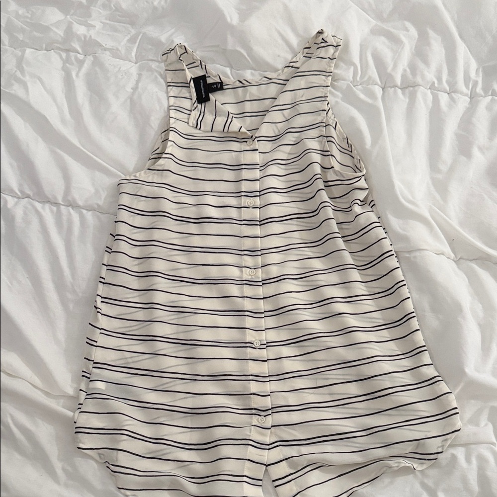 Who What Wear Ivory and Navy Striped Sleeveless Blouse